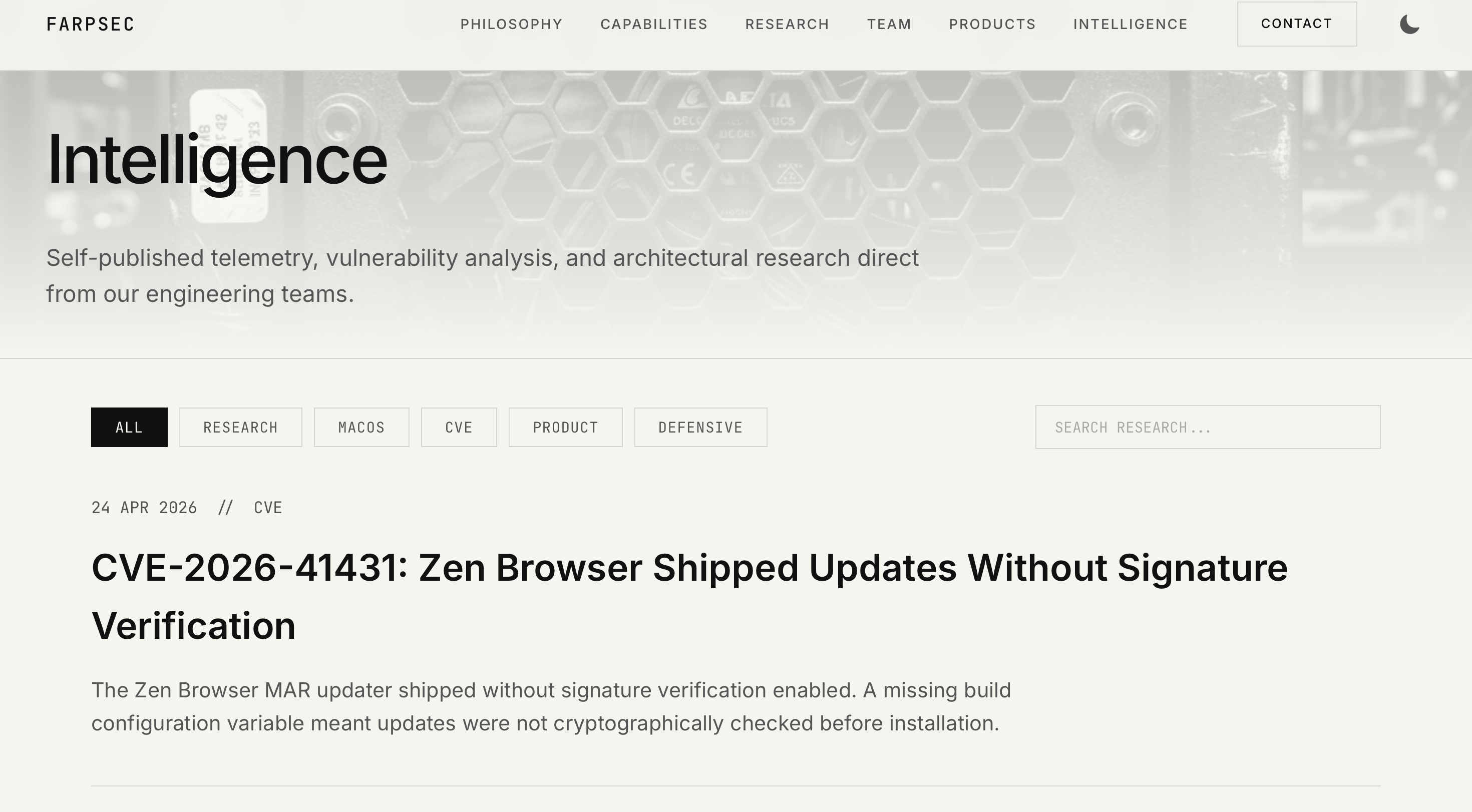 FARPSEC intelligence feed with CVE publications