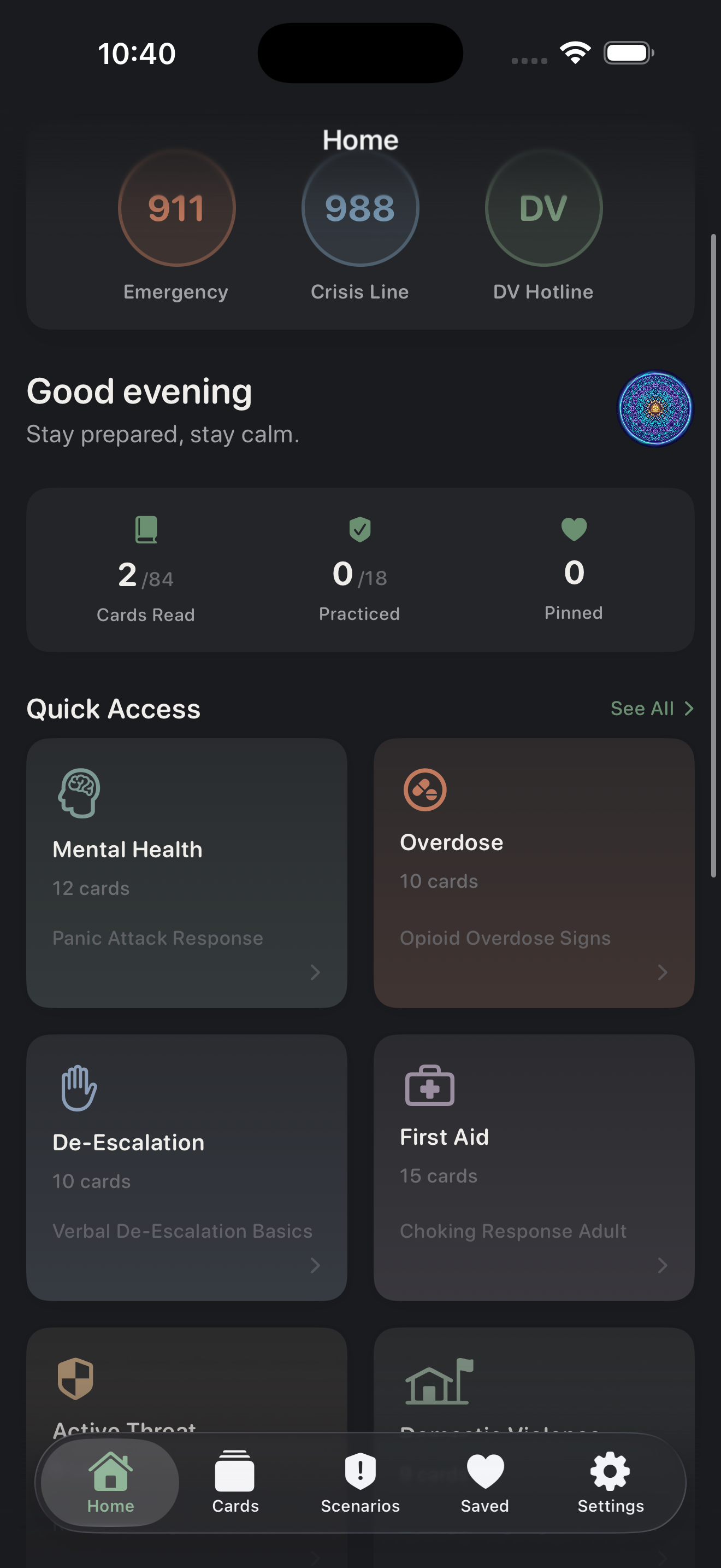 SafeGuard home screen