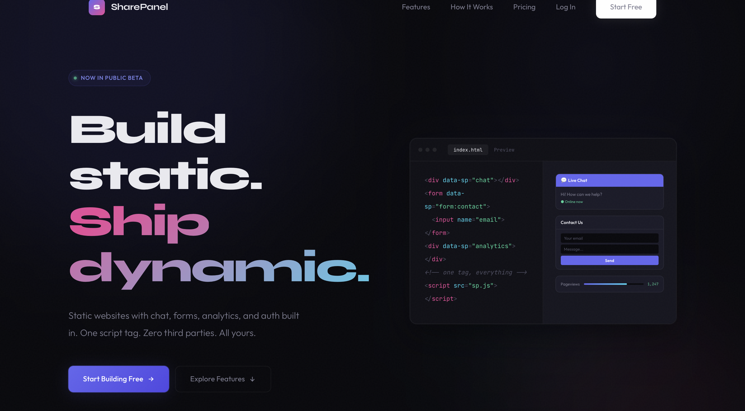 SharePanel Host landing page